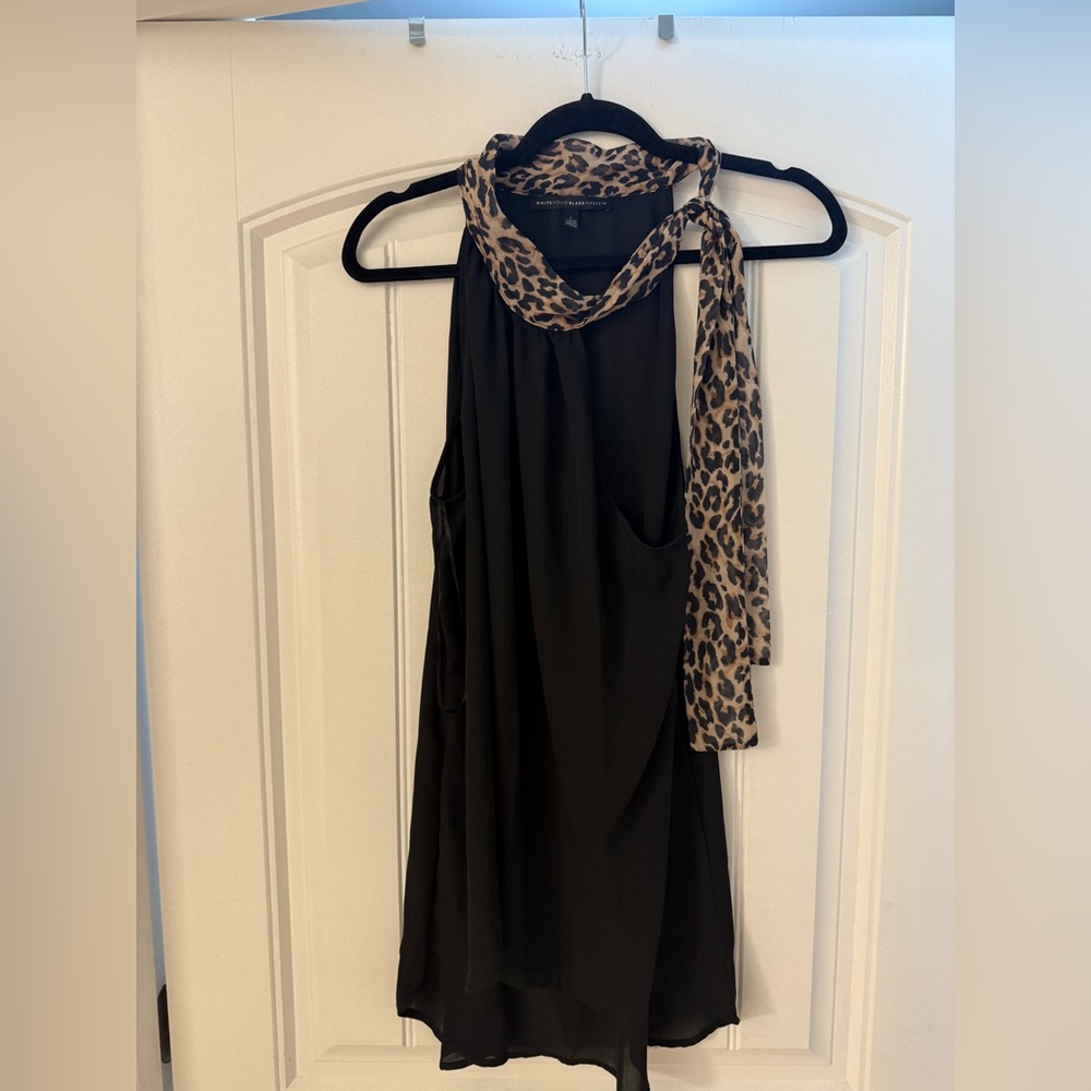 White House Black Market Black Dress with Animal Print Accent
